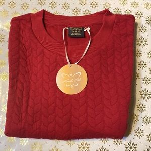 NEW! Laila Ali Cable Knit Sweater Sweatshirt Red Wine Quilted Logo on Sleeve